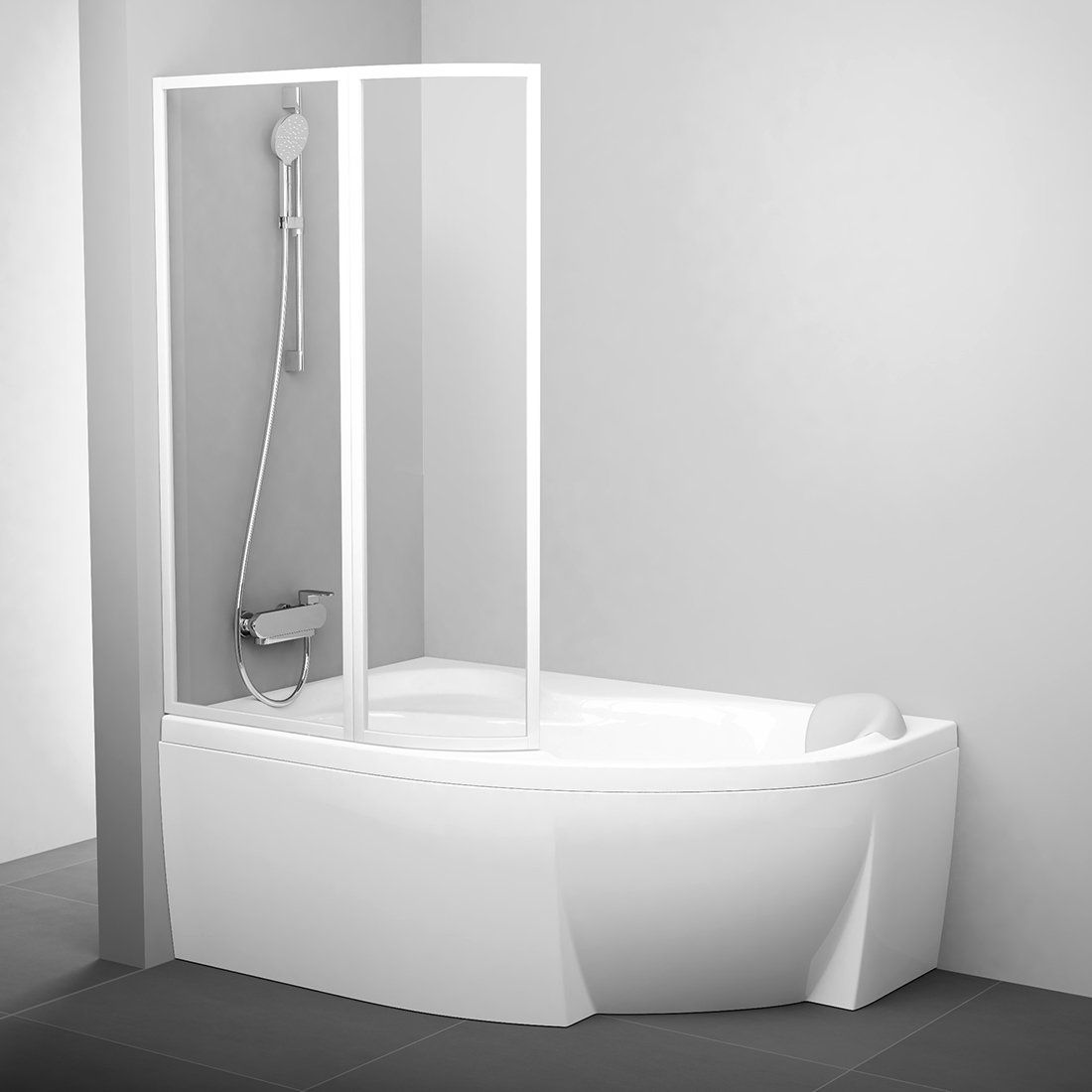 Ravak Rosa Badewannenabtrennung 109 cm zweigeteilt weiß Glanz/durchsichtiges Glas 76LB0100Z1