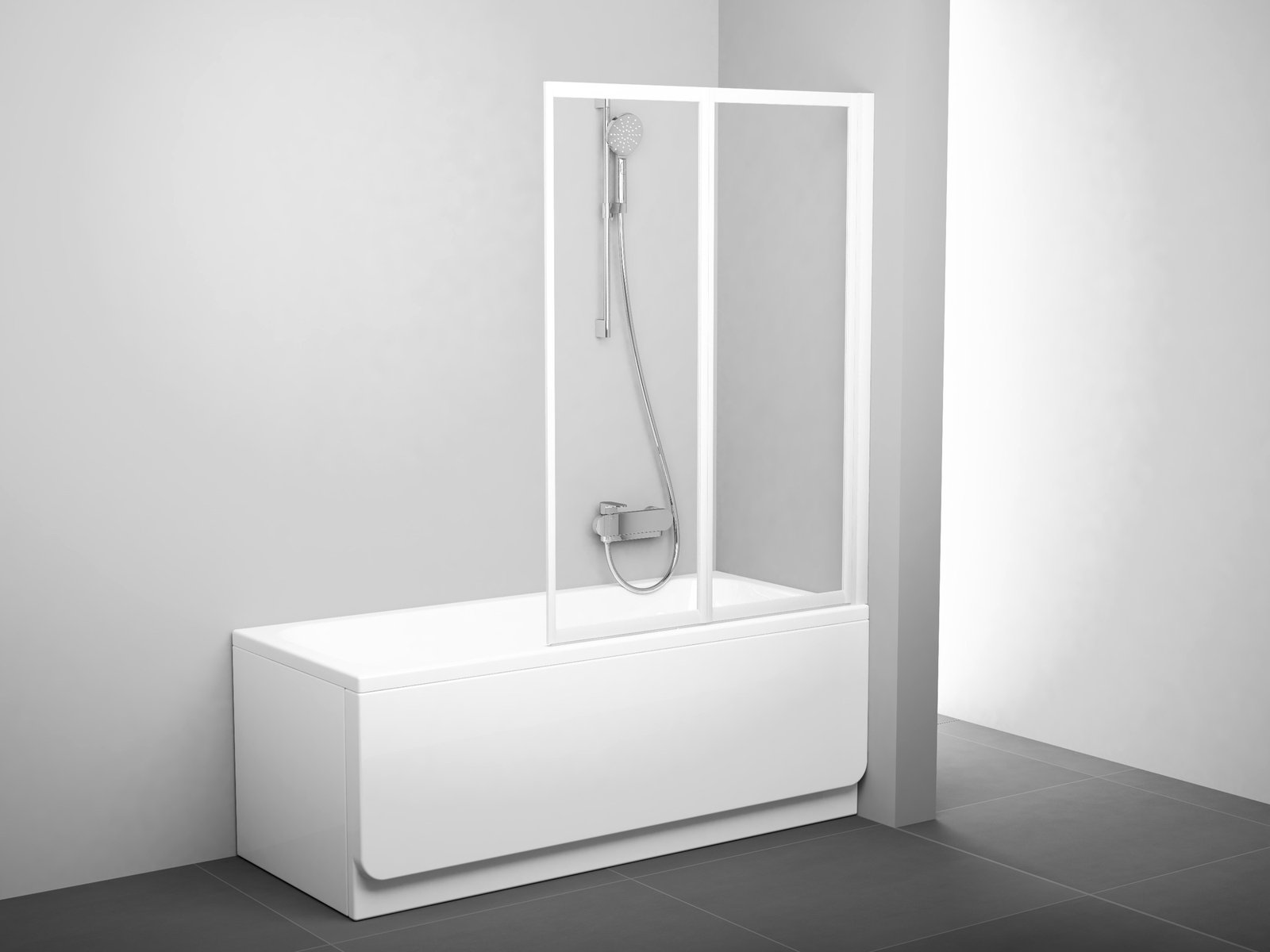 Ravak Supernova Badewannenabtrennung 105 cm zweigeteilt weiß Glanz/durchsichtiges Glas 796M0100Z1