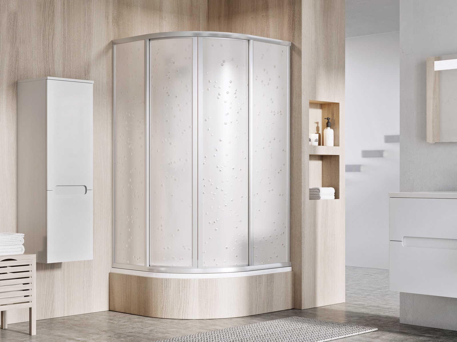 Ravak Runway Dusche 80x80 cm halbrund satin Matte/Polystyrol 31144VU0011