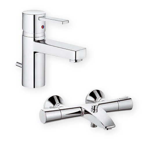 Set Badewannen- und Duscharmatur Kludi Zenta 351010538, Waschtischarmatur Kludi Zenta 382500575