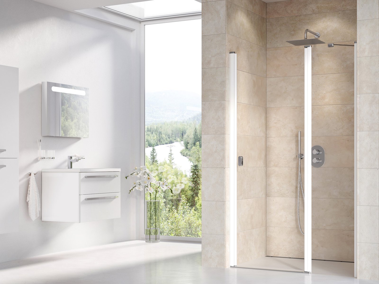 Ravak Chrome Duschtüren 120 cm aufklappbar weiß Glanz/durchsichtiges Glas 0QVGC100Z1