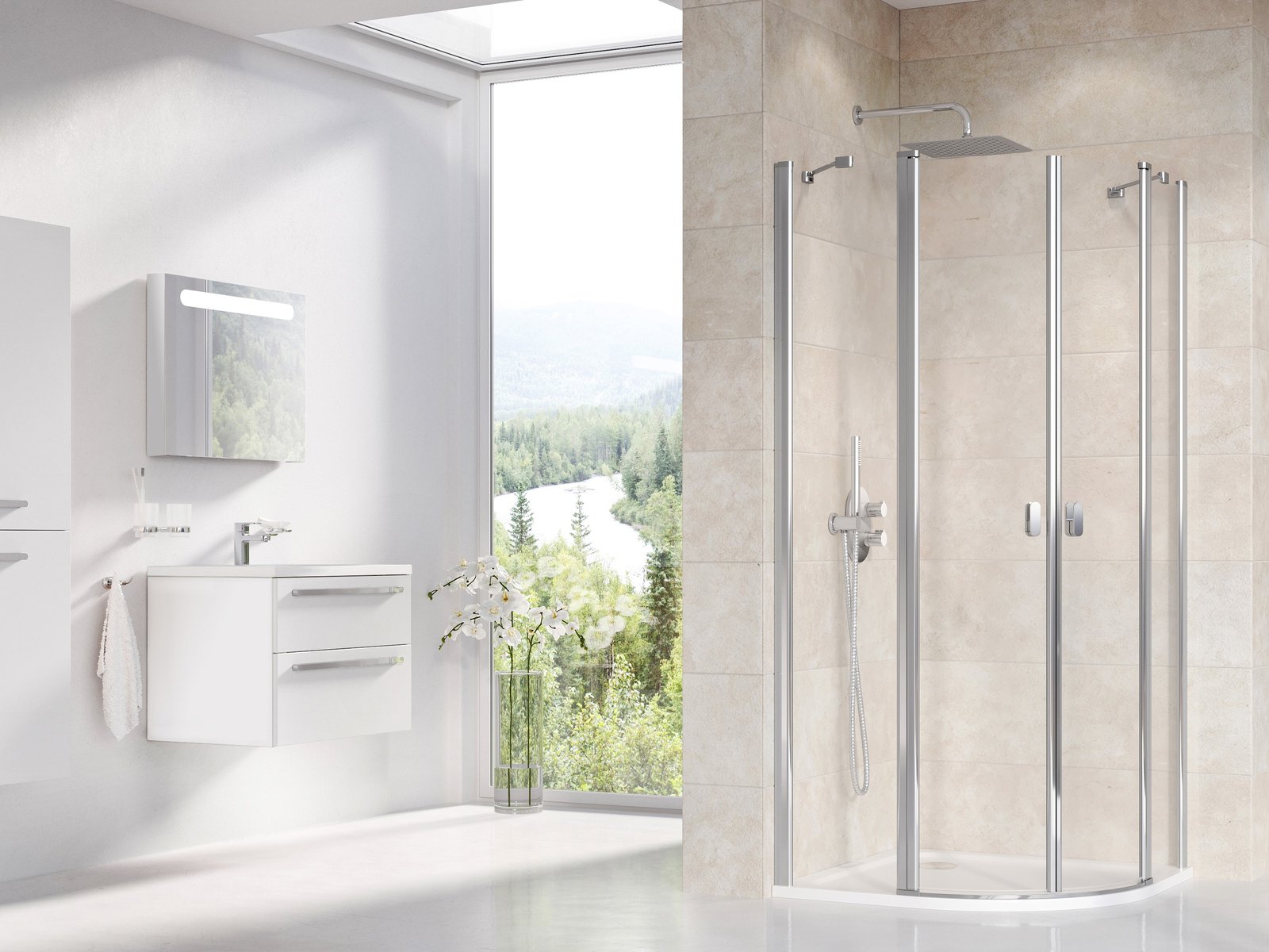 Ravak Chrome Dusche 80x80 cm halbrund aluminium Glanz/durchsichtiges Glas 3Q140C00Z1