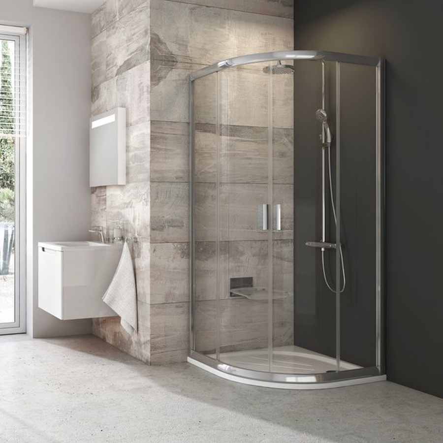 Ravak Blix Dusche 90x90 cm halbrund weiß Glanz/Glas mit Muster 3B270100ZG
