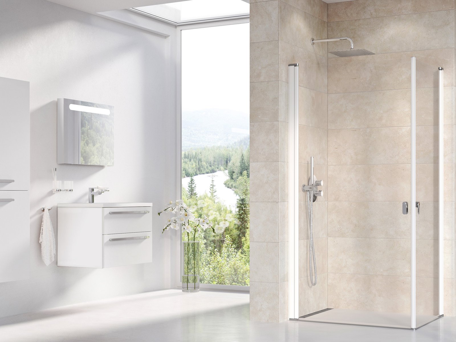 Ravak Chrome Duschtüren 80 cm aufklappbar weiß Glanz/durchsichtiges Glas 1QV40101Z1