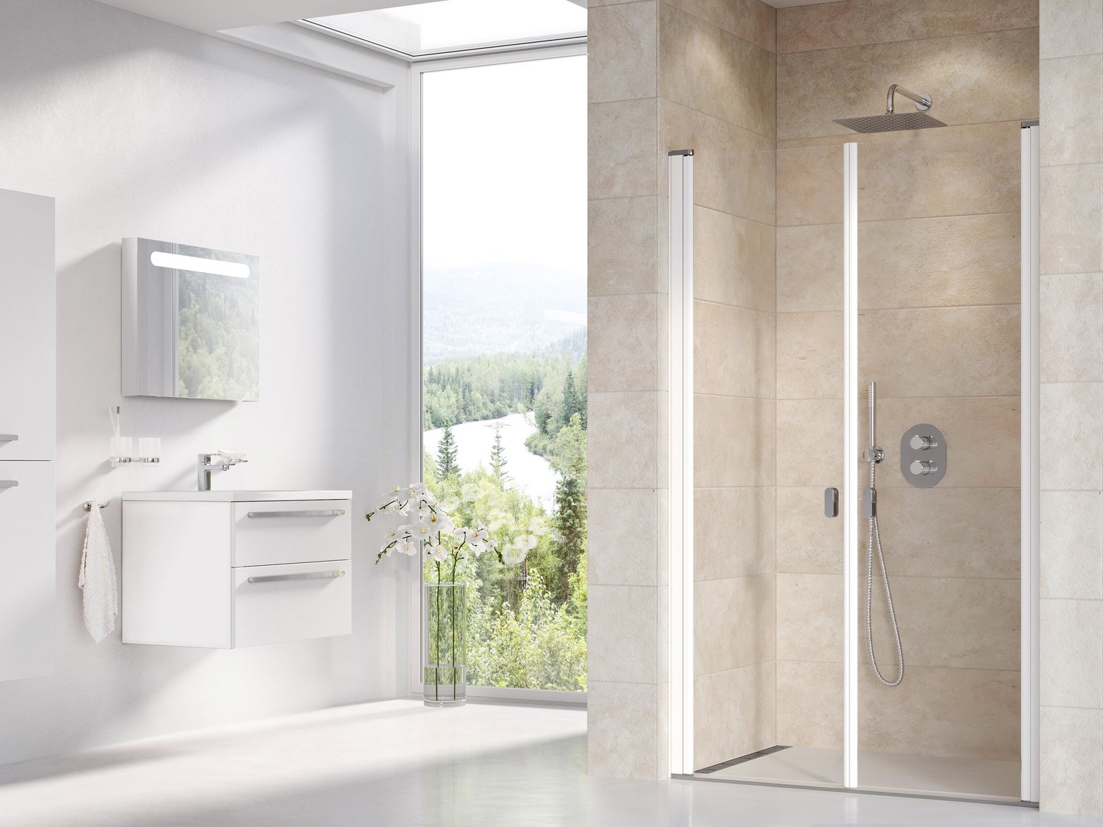 Ravak Chrome Duschtüren 110 cm aufklappbar weiß Glanz/durchsichtiges Glas 0QVDC10LZ1