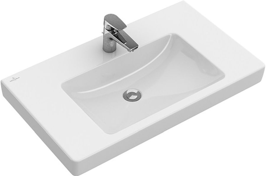 Villeroy & Boch Subway 2.0 Waschbecken 100x47 cm rechteckig Klassisch-Möbel-mit Blatt weiß 71751GR1