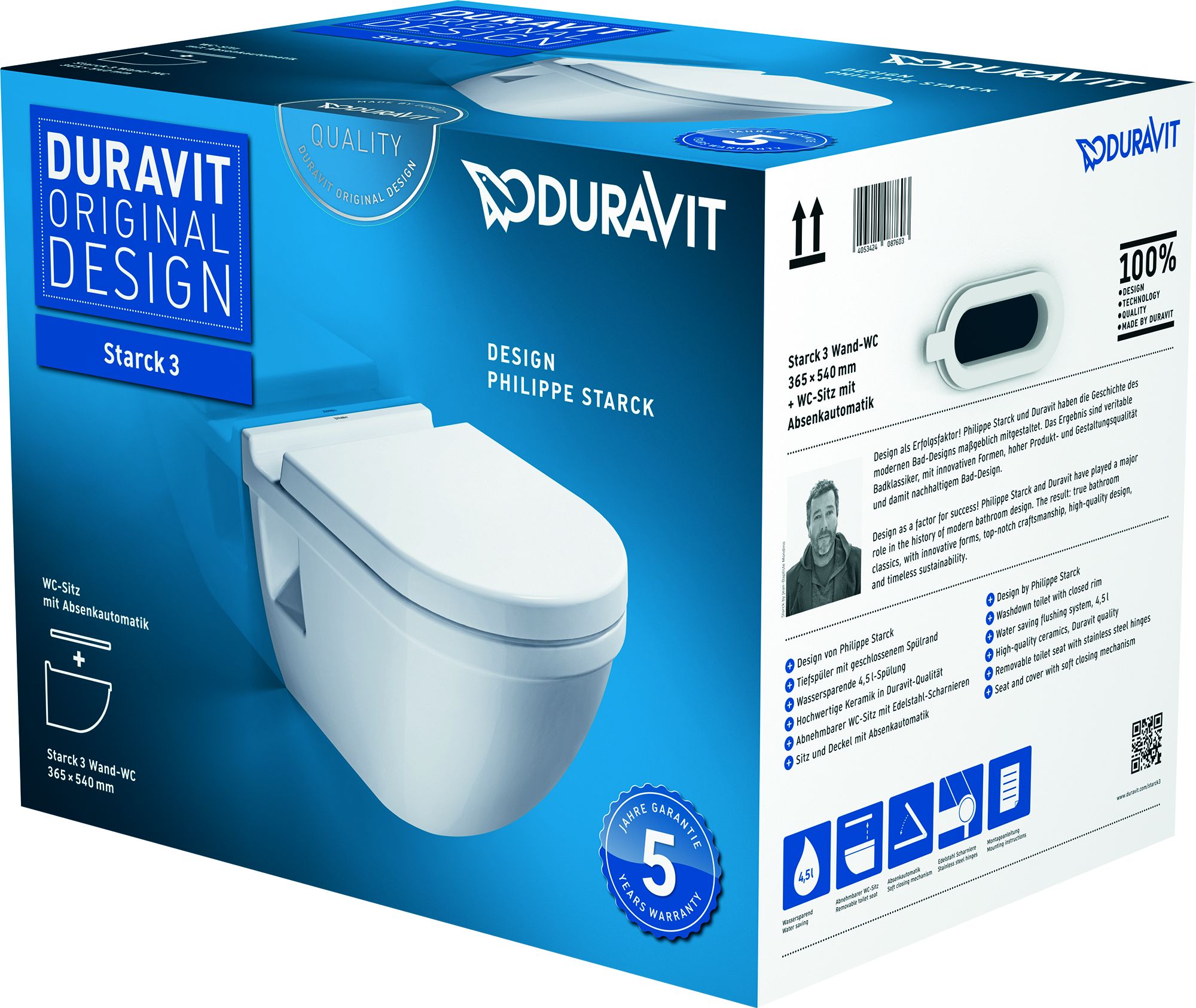Duravit Starck 3 WC-Becken mit Absenkautomatik-Sitz hängend weiß 42000900A1