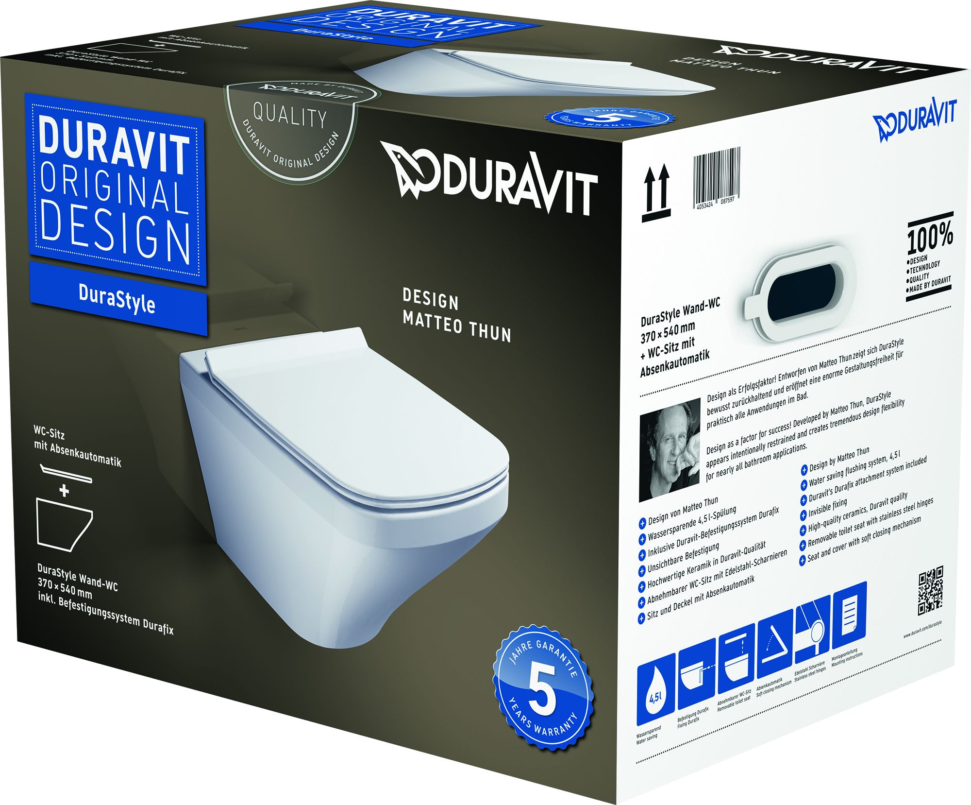 Duravit DuraStyle WC-Becken mit Absenkautomatik-Sitz hängend weiß 45520900A1