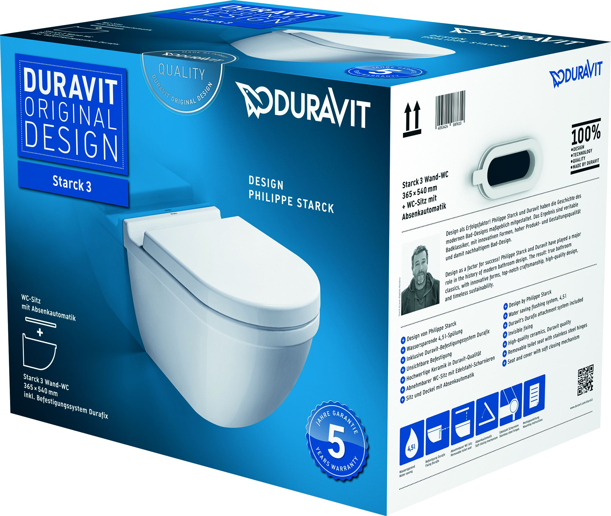 Duravit Starck 3 WC-Becken mit Absenkautomatik-Sitz hängend weiß 42250900A1