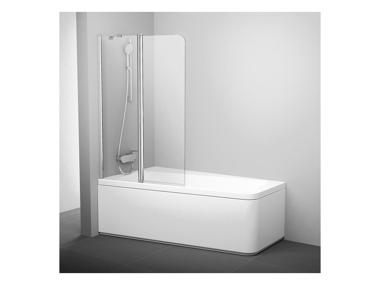 Ravak 10° Badewannenabtrennung 100 cm zweigeteilt aluminium Glanz/durchsichtiges Glas 7QLA0C03Z1