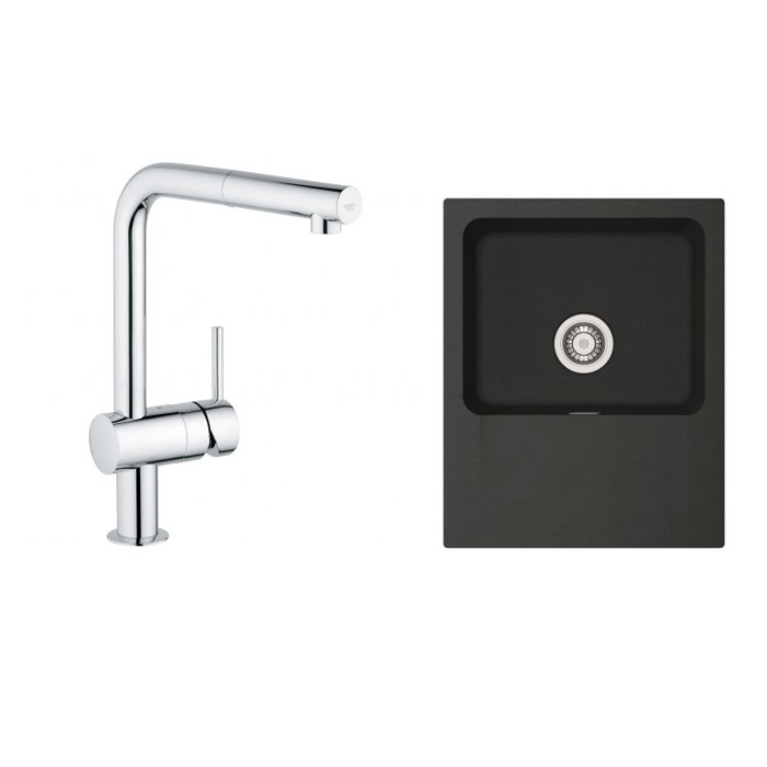 Set Küchenarmatur Grohe Minta 32168000, Tektonit-Waschbecken Franke Orion 114.0286.441