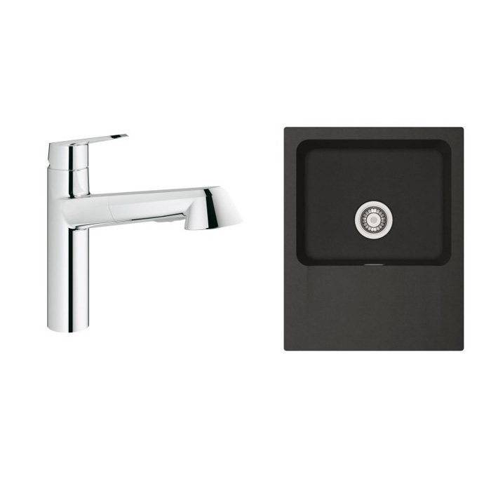 Set Küchenarmatur Grohe Eurodisc Cosmopolitan 32257002, Tektonit-Waschbecken Franke Orion 114.0286.441