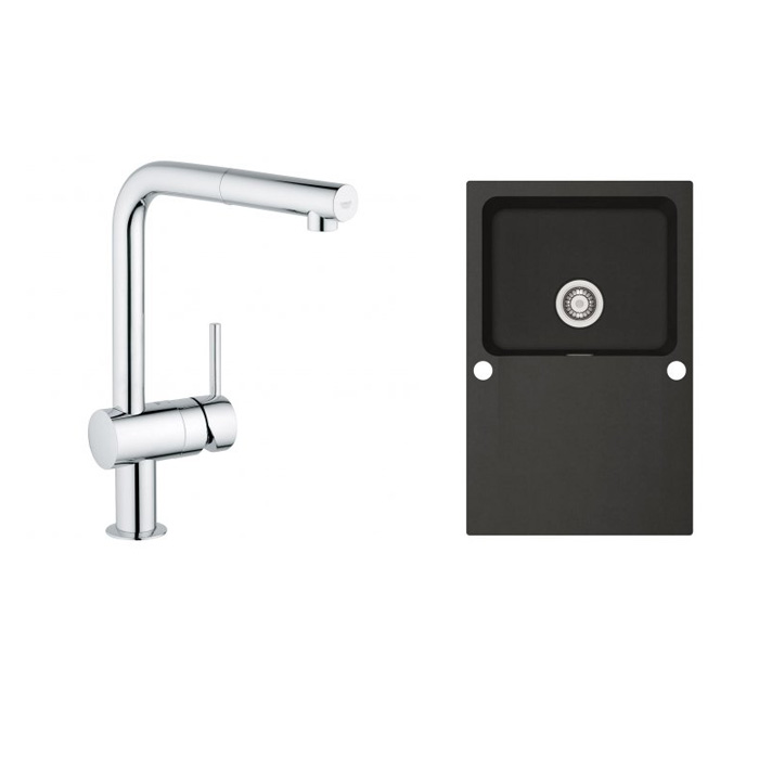 Set Küchenarmatur Grohe Minta 32168000, Tektonit-Waschbecken Franke Orion 114.0286.447