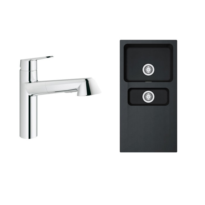 Set Küchenarmatur Grohe Eurodisc Cosmopolitan 32257002, Tektonit-Waschbecken Franke Orion 114.0286.461
