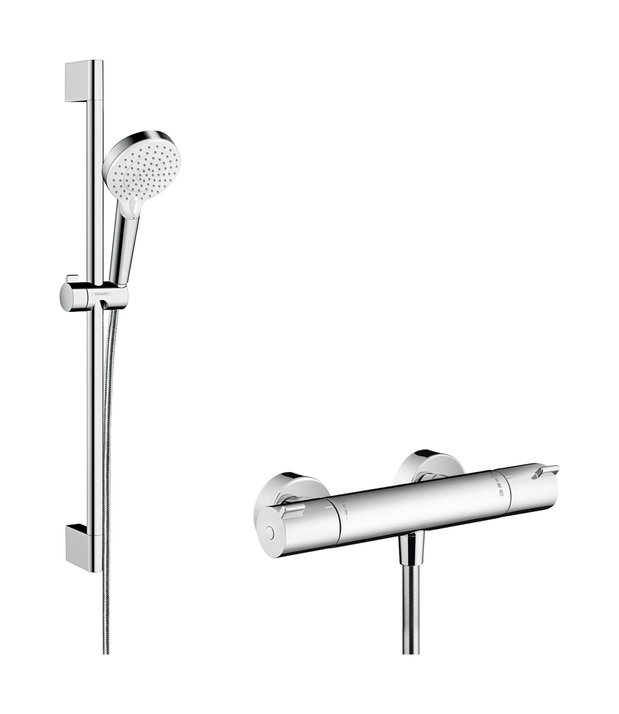 Hansgrohe Crometta Duschset Wandmontage mit Thermostat chrom-weiß 27812400