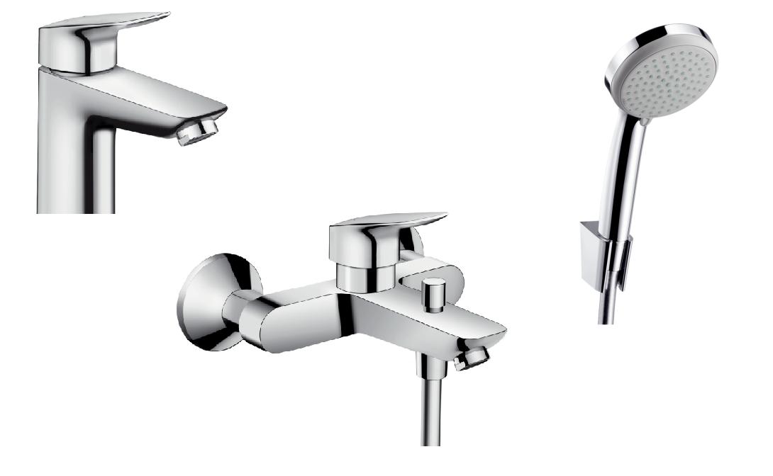 Set Badewannen- und Duscharmatur Hansgrohe Logis 71400000, Waschtischarmatur Hansgrohe Logis 71100000, 27592000