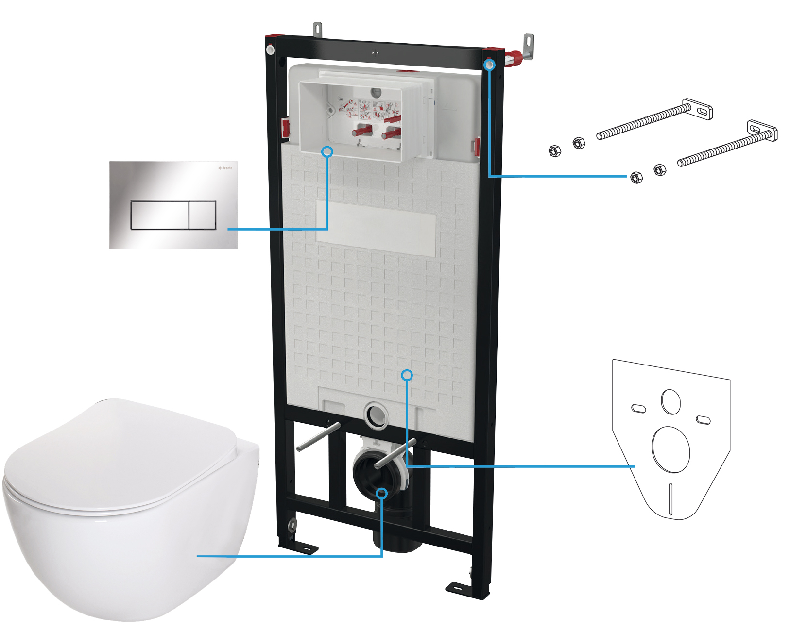Deante Peonia set bestehend aus einem rahmen mit einer schüssel, einem brett und einem knopf CDES6ZPW