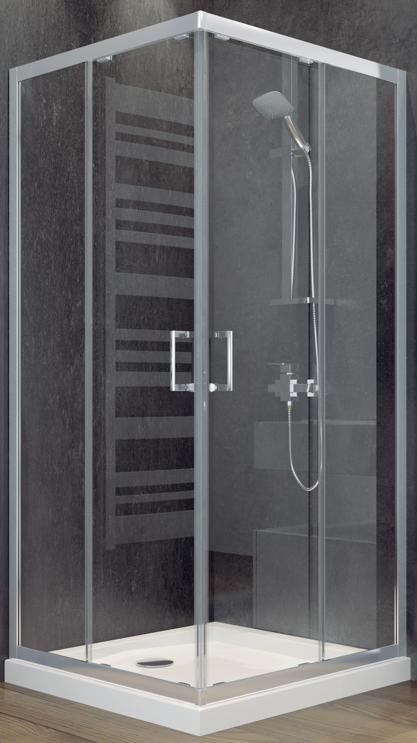 Besco Modern 185 Dusche 90x90 cm quadratisch chrom Glanz/durchsichtiges Glas MK-90-185-C