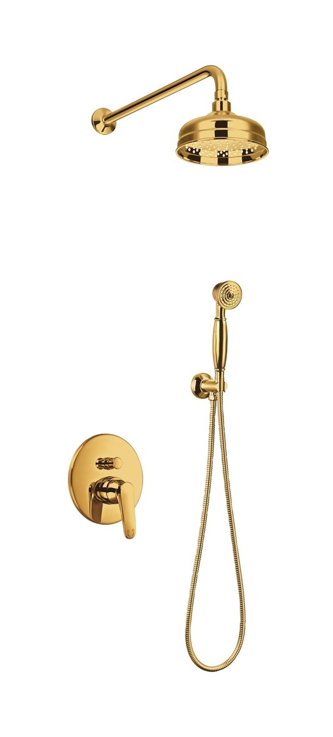 Omnires Art Deco Badewannen- und Duschset Unterputz mit Regenbrause gold SYSAD27GL