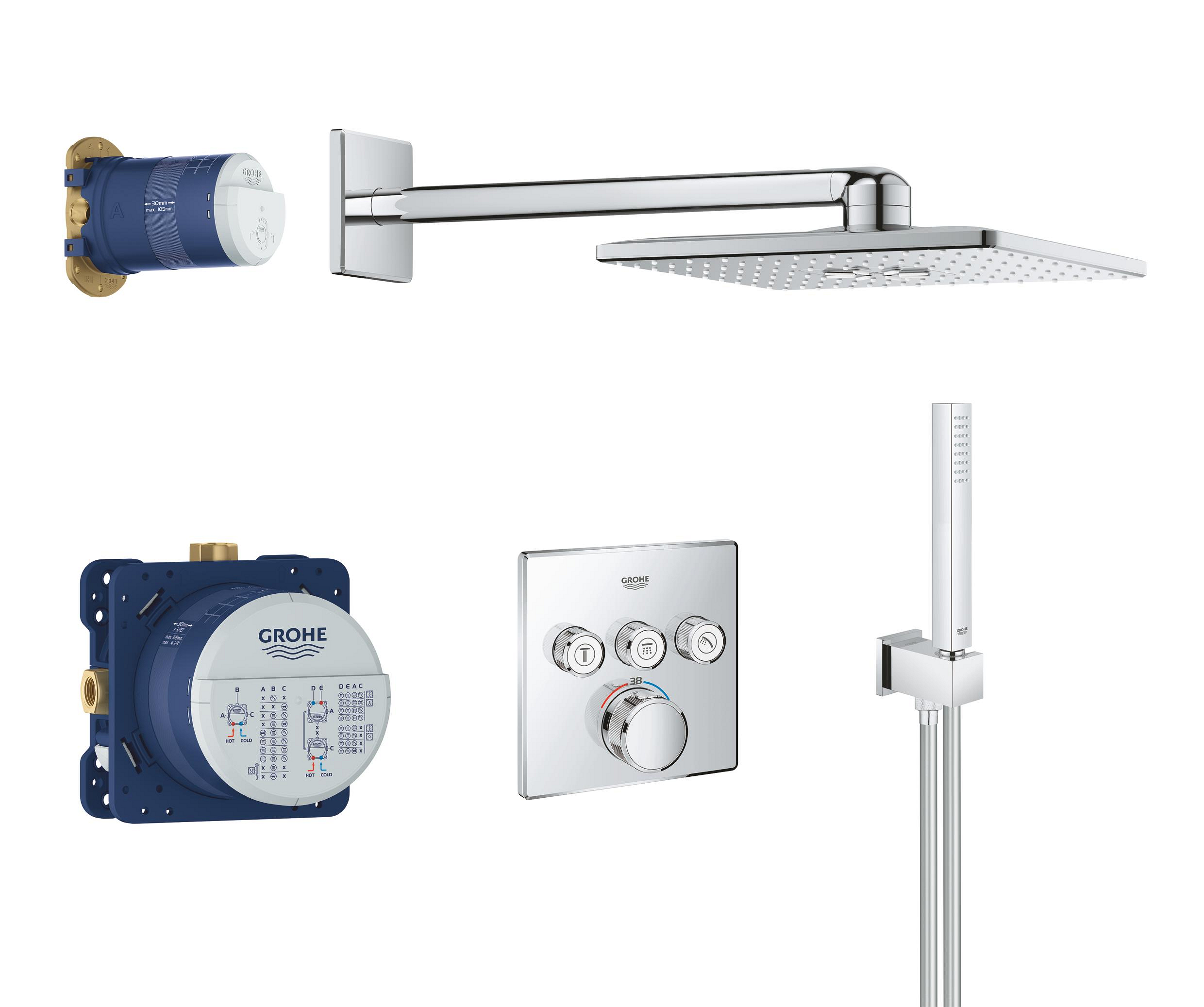 Grohe Grohtherm SmartControl Duschset Unterputz mit Thermostat mit Regenbrause chrom 34706000