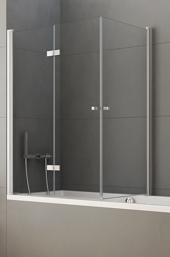 New Trendy New Soleo Badewannenabtrennung 120 cm dreiteilig chrom Glanz/durchsichtiges Glas P-0030/P-0024