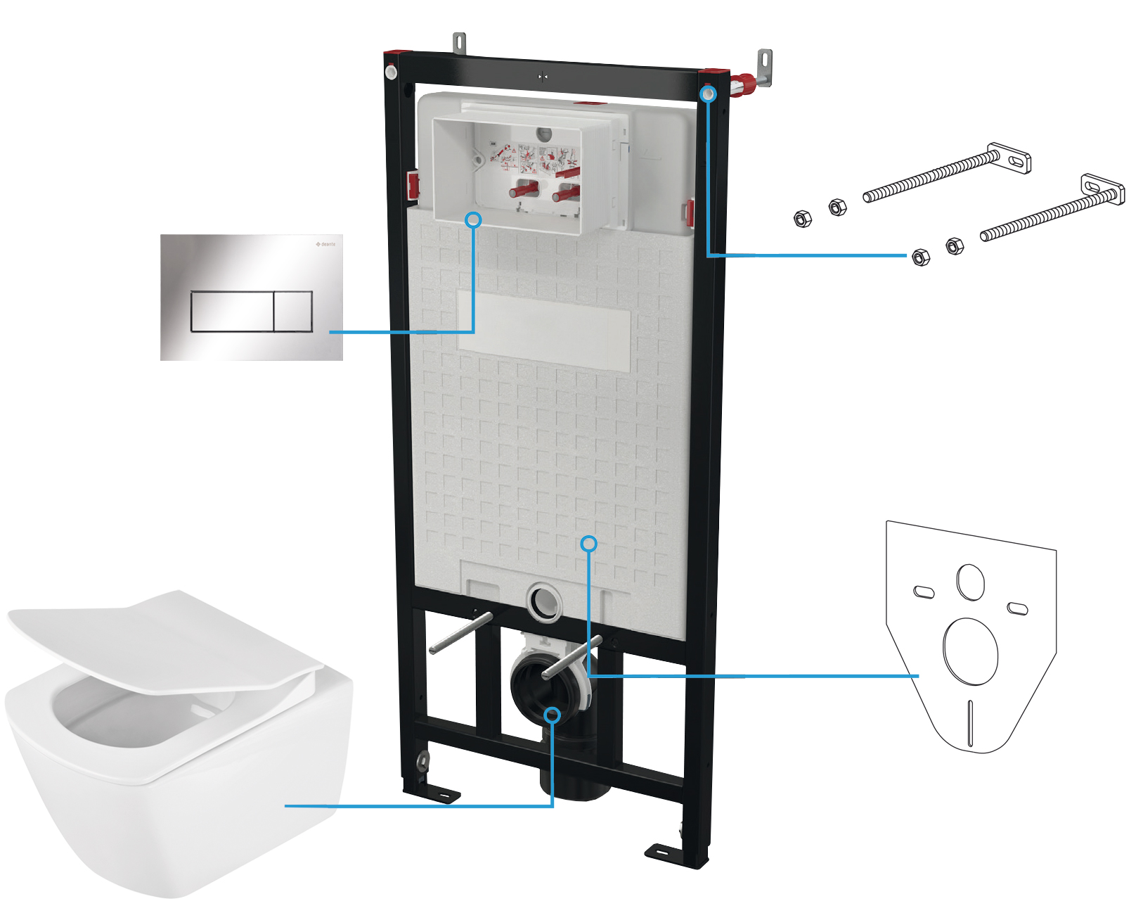 Deante Anemon set bestehend aus einem rahmen mit einer schüssel, einem brett und einem knopf CDZS6ZPW