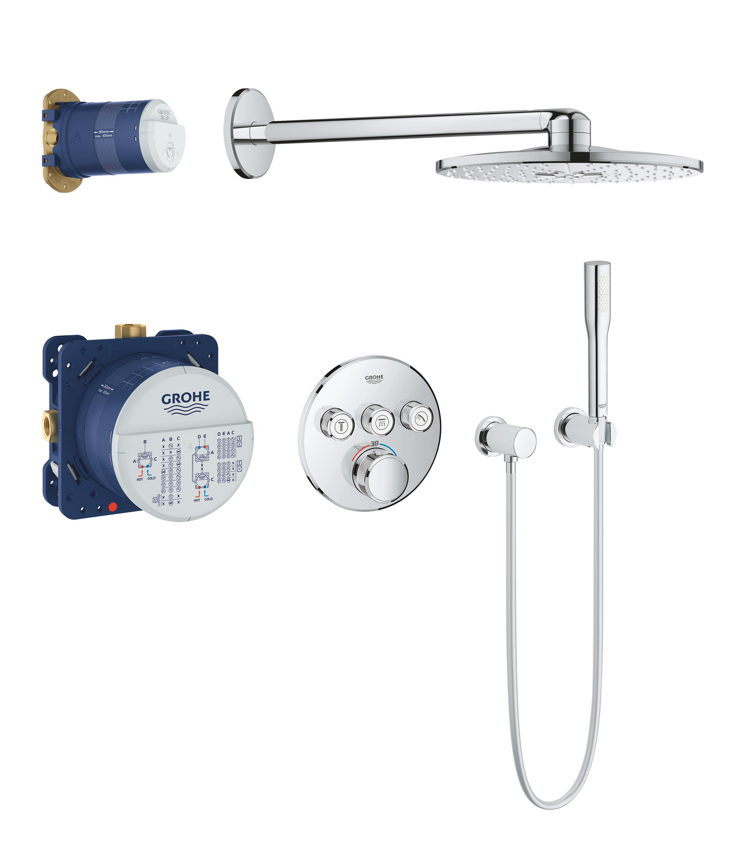 Grohe Grohtherm SmartControl Duschset Unterputz mit Thermostat mit Regenbrause chrom 34705000