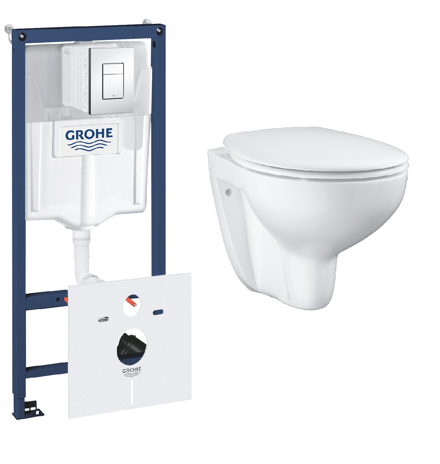Set Unterputzrahmen Grohe Rapid SL 38827000, WC-Becken mit Absenkautomatik-Sitz Grohe Bau Ceramic 39351000