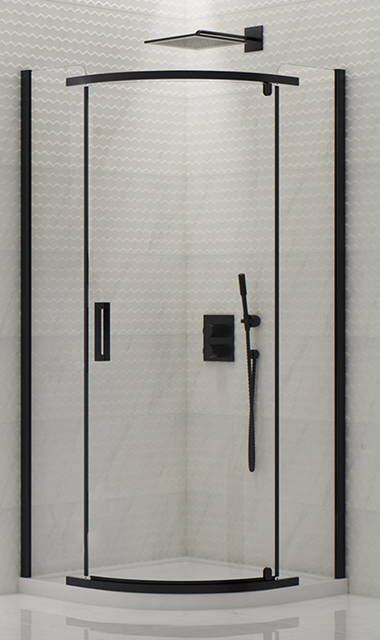 New Trendy New Komfort Black Dusche 90x90 cm halbrund schwarz Matte/durchsichtiges Glas K-0469