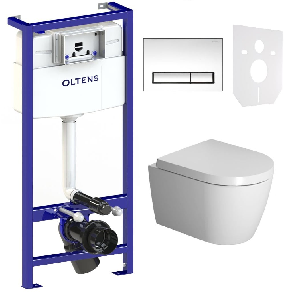 Set WC-Becken Duravit ME by Starck 2530090000, Unterputzrahmen mit Knopf und Dichtung Oltens Triberg 58300100, 0020190000