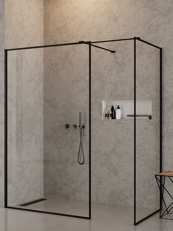 New Trendy New Modus Black Begehbare Duschkabine 150x90 cm rechteckig schwarz Matte/durchsichtiges Glas EXK-0122
