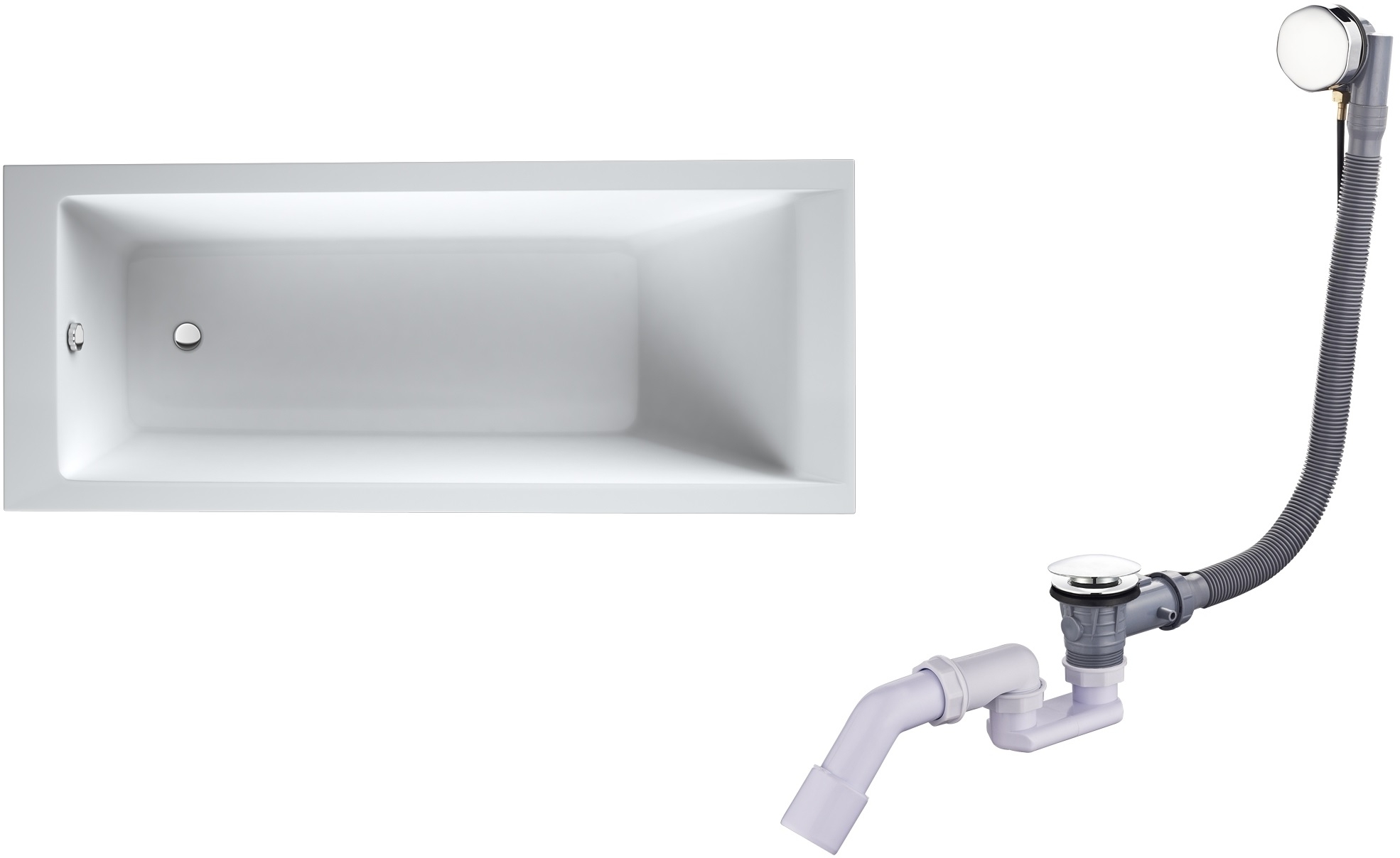 Set Rechteckige Badewanne Oltens Langfoss 10003000, Badewannensiphon Oltens Oster 03001100