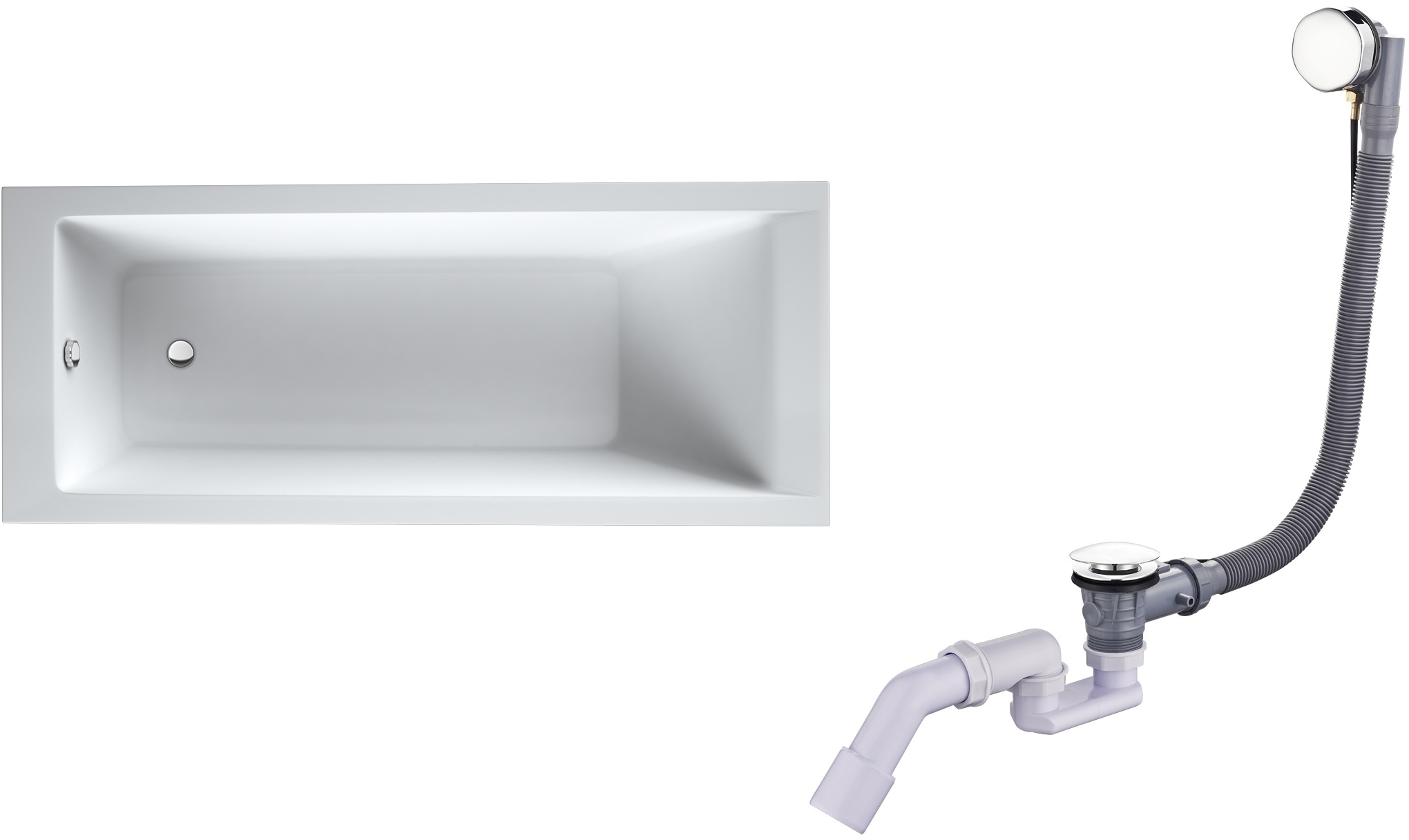 Set Rechteckige Badewanne Oltens Langfoss 10004000, Badewannensiphon Oltens Oster 03001100