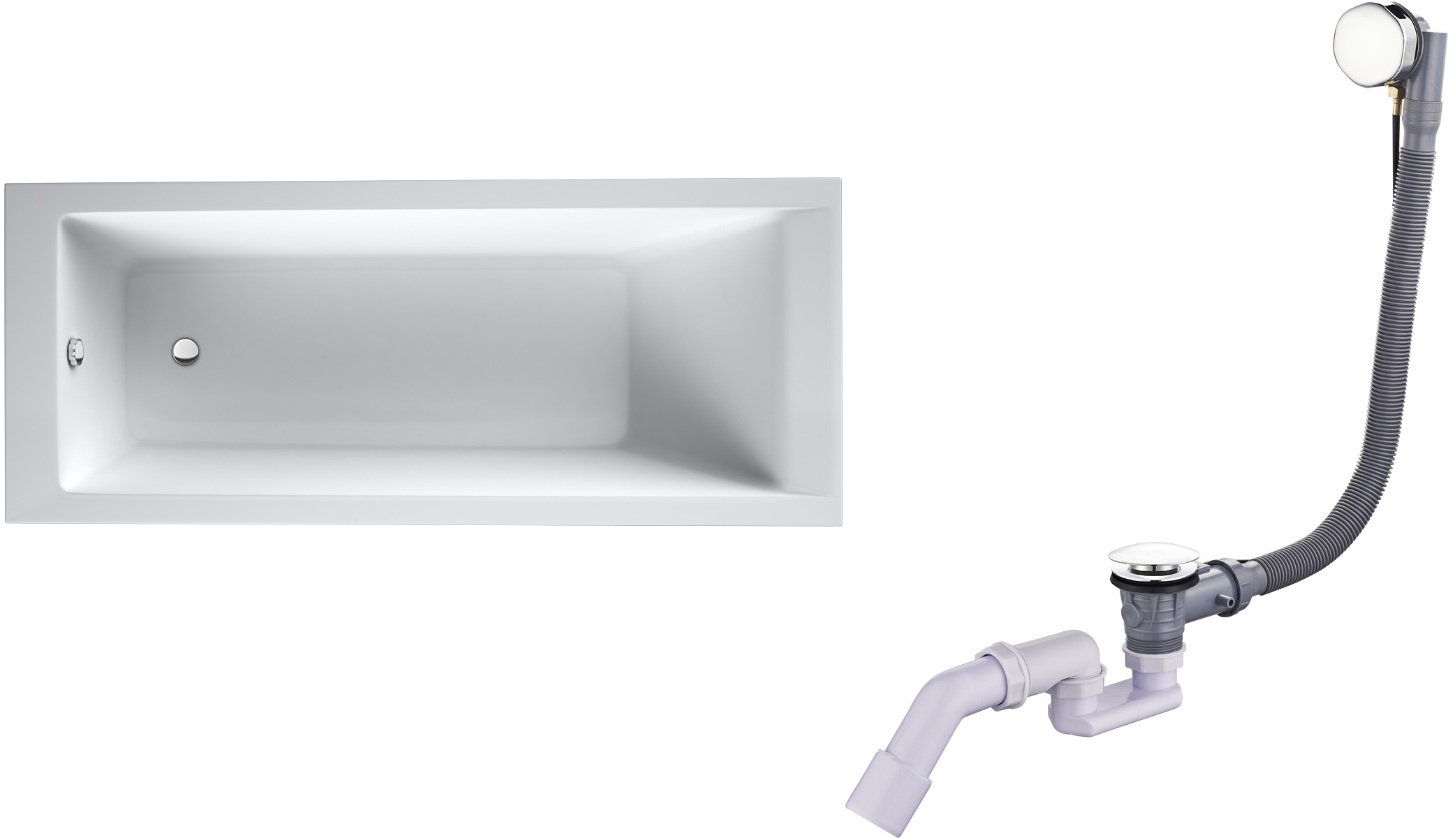 Set Rechteckige Badewanne Oltens Langfoss 10002000, Badewannensiphon Oltens Oster 03001100