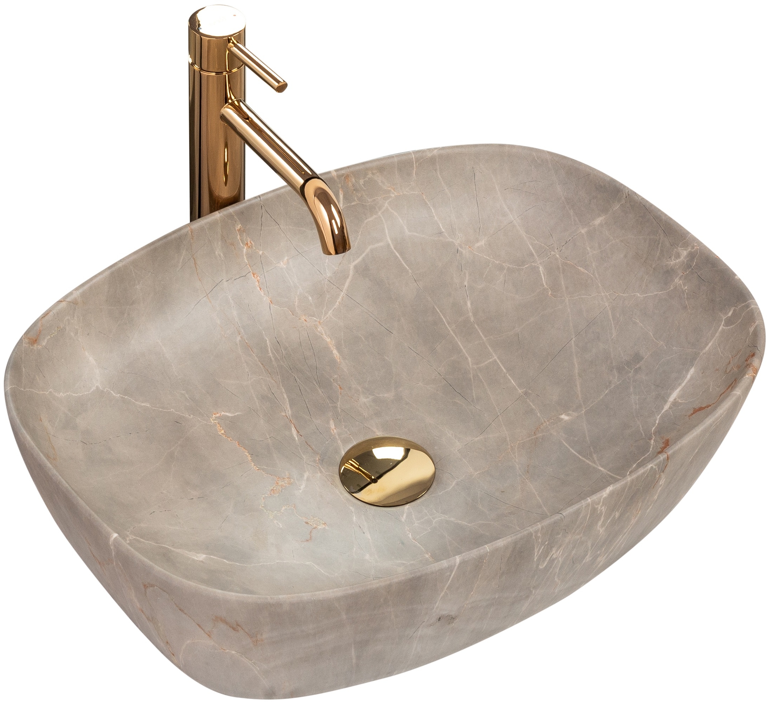 Rea Freja Waschbecken 51x39.5 cm rechteckig Aufsatzwaschbecken grauer Stein-braun/beige REA-U6647