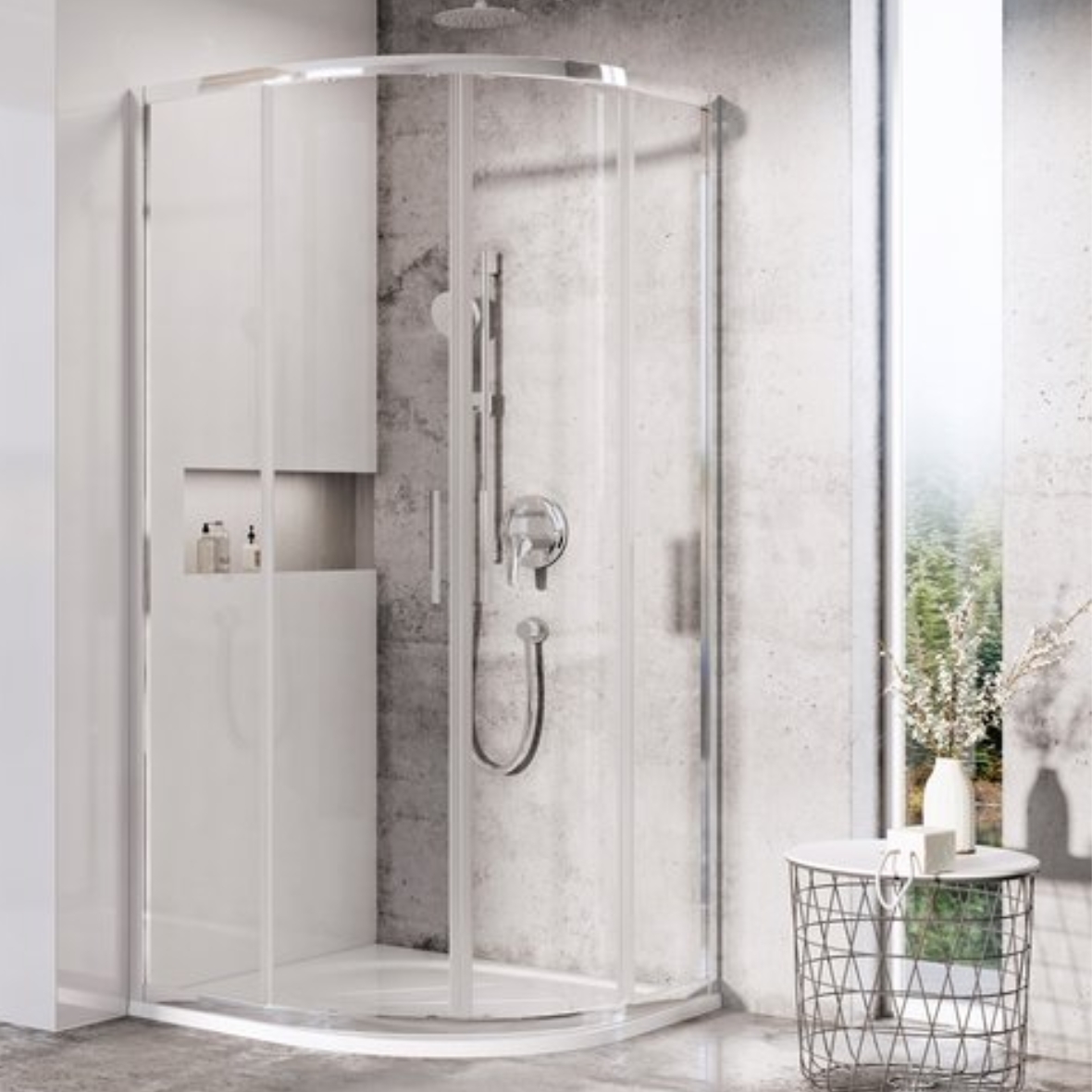 Ravak Blix Dusche 80x80 cm halbrund aluminium Glanz/durchsichtiges Glas X3BM40C00Z1
