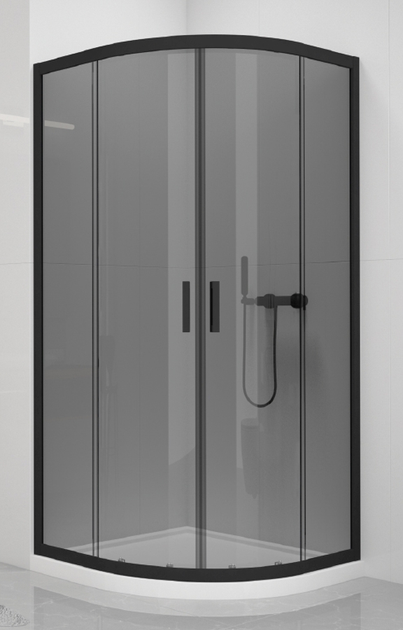 New Trendy New Varia Black Dusche 80x80 cm halbrund schwarz Matte/durchsichtiges Glas K-0565
