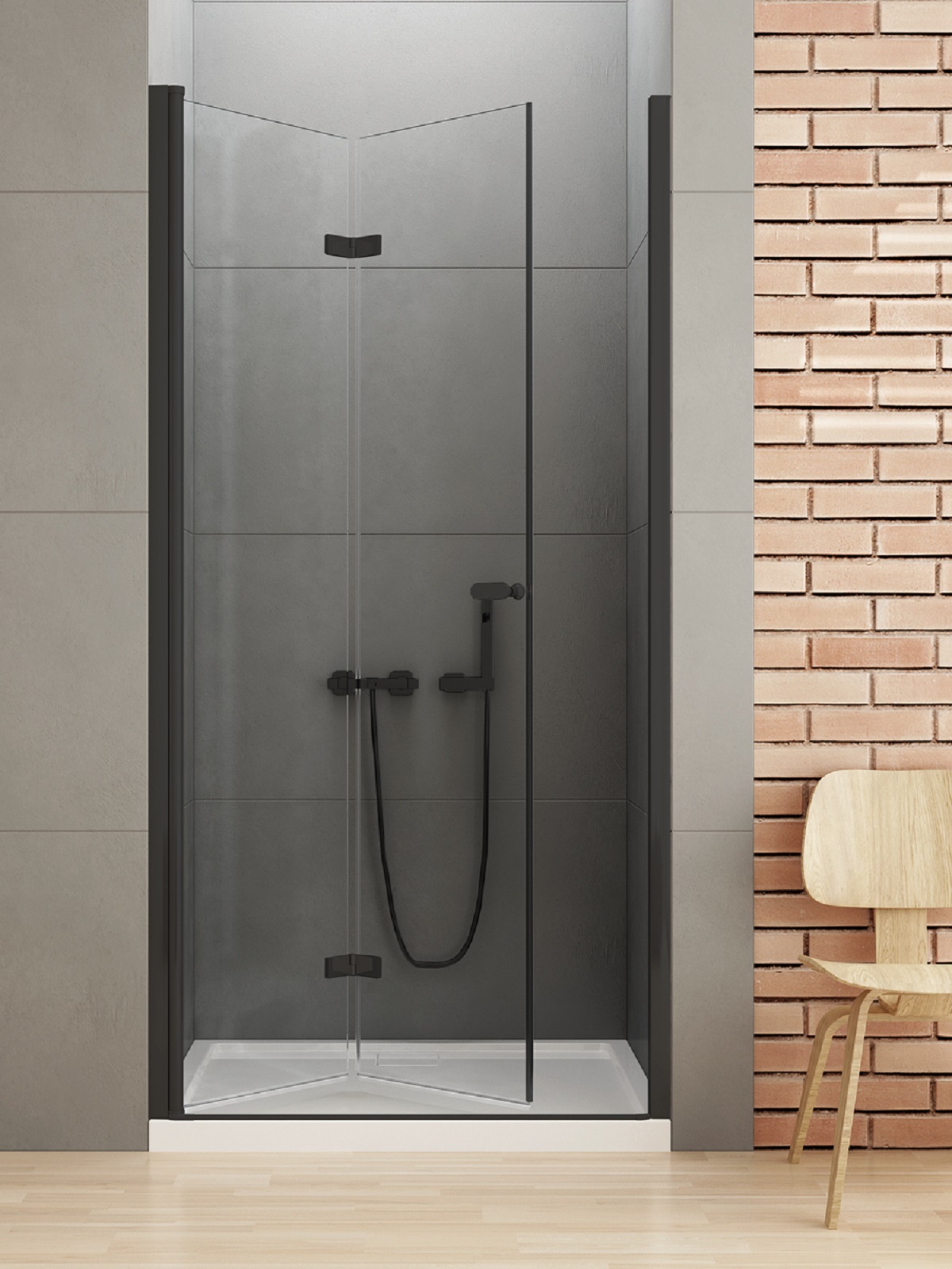 New Trendy New Soleo Black Duschtüren 80 cm faltbar schwarz Matte/durchsichtiges Glas D-0221A