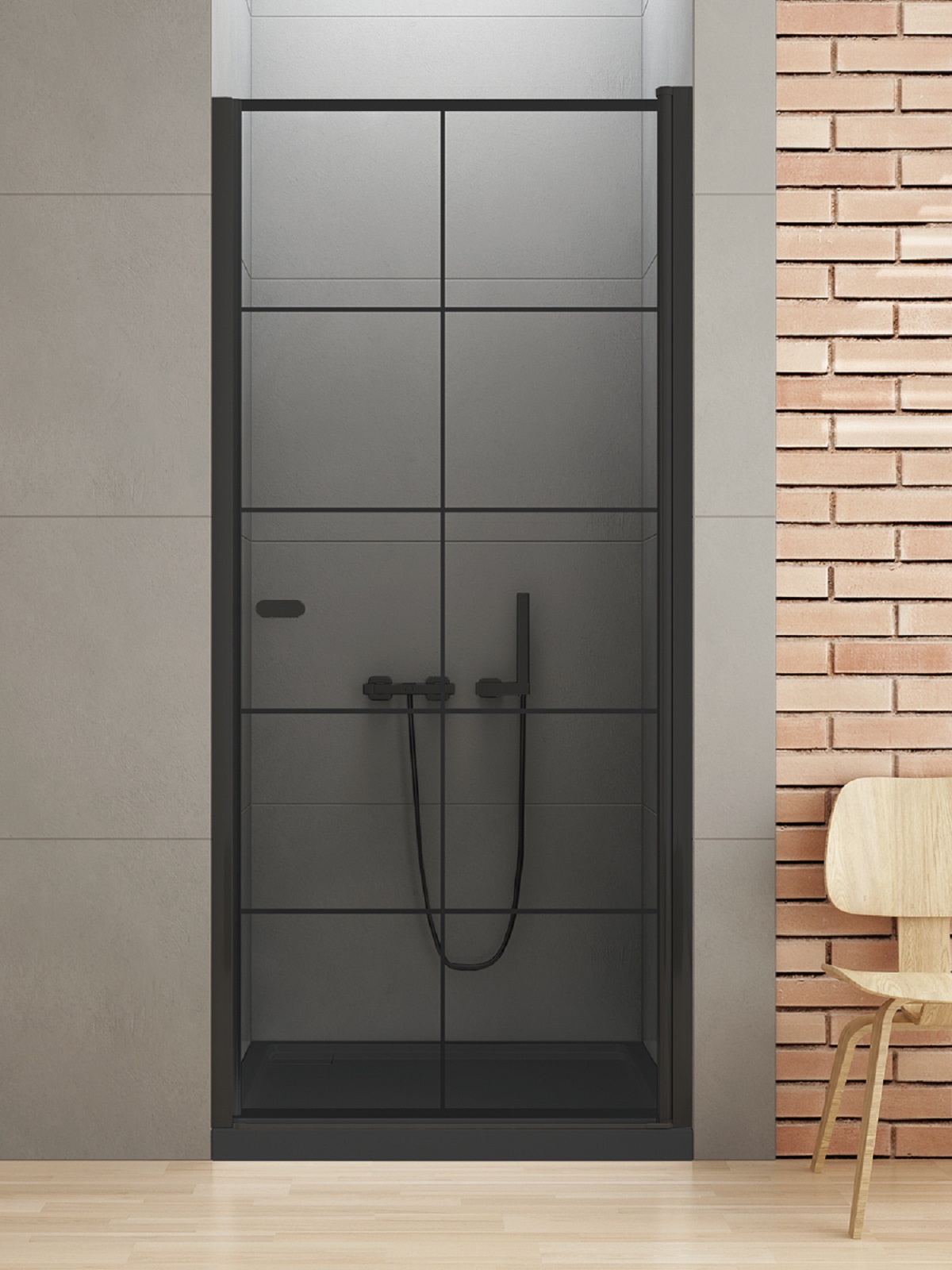 New Trendy New Soleo Black Duschtüren 80 cm aufklappbar schwarz Matte/Glas mit Muster D-0276A