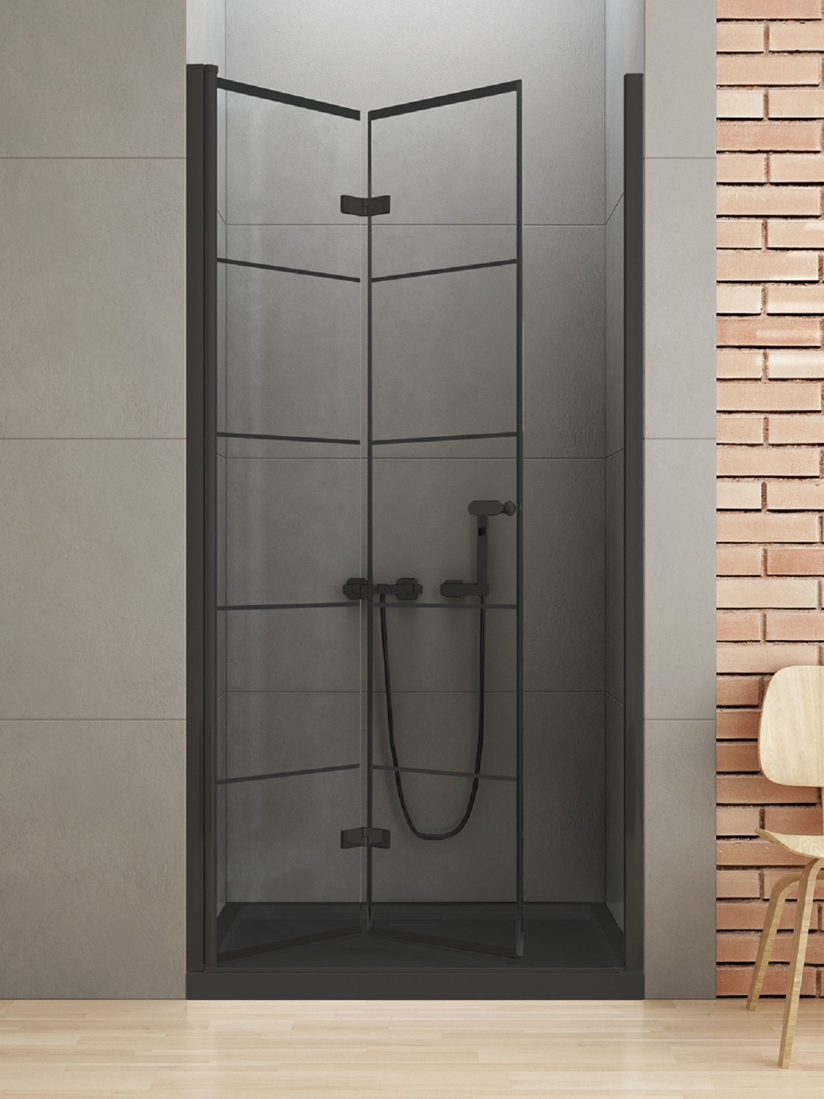 New Trendy New Soleo Black Duschtüren 90 cm faltbar schwarz Matte/Glas mit Muster D-0283A