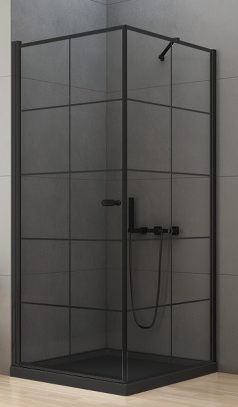 New Trendy New Soleo Black Dusche 90x90 cm quadratisch schwarz Matte/Glas mit Muster D-0285A/D-0120B