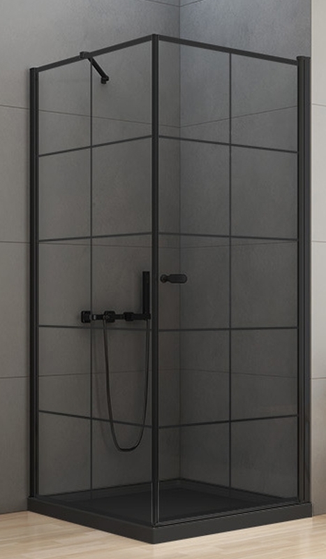 New Trendy New Soleo Black Dusche 90x90 cm quadratisch schwarz Matte/Glas mit Muster D-0285A/D-0121B