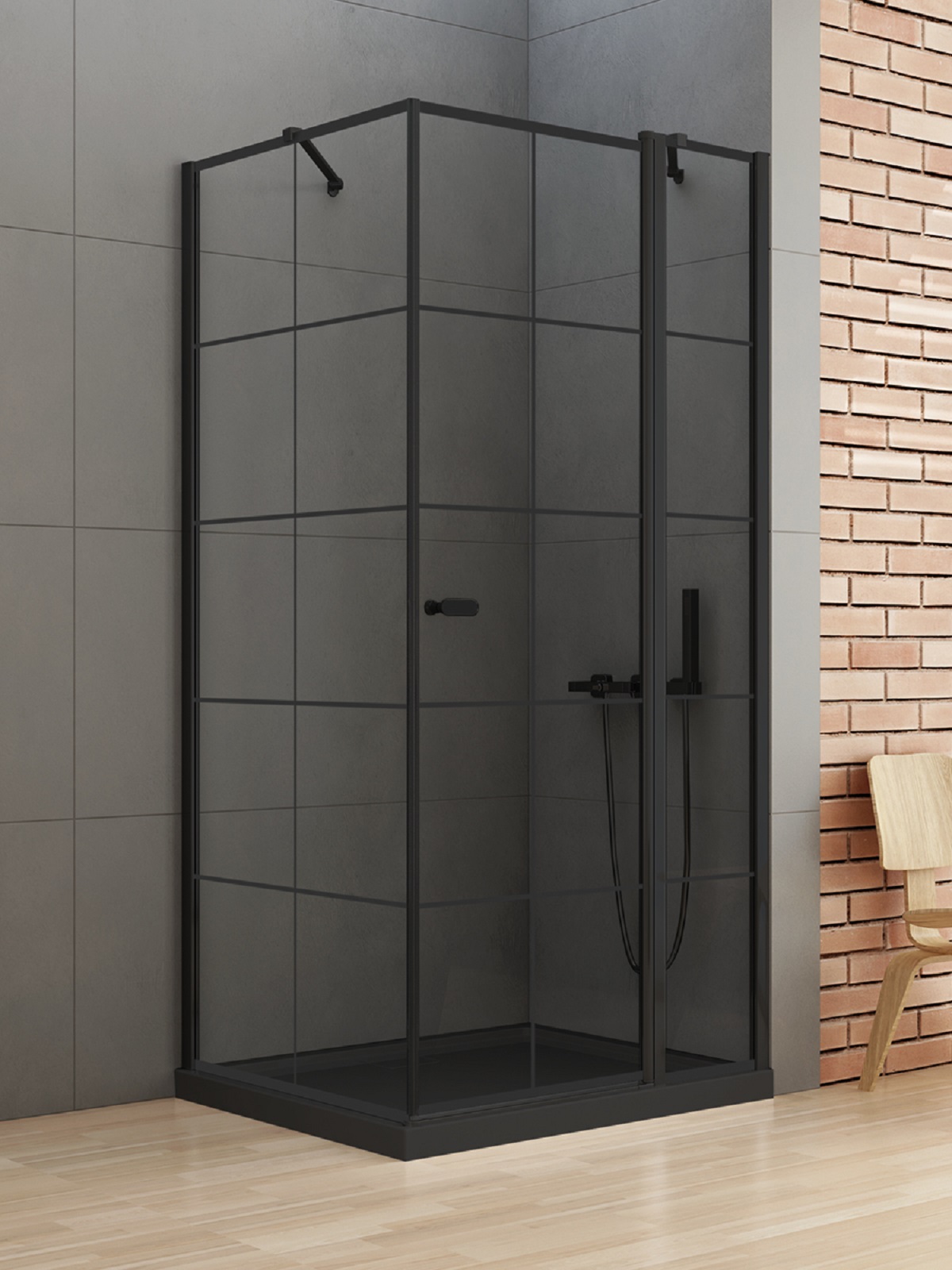 New Trendy New Soleo Black Dusche 90x90 cm quadratisch schwarz Matte/Glas mit Muster K-0581