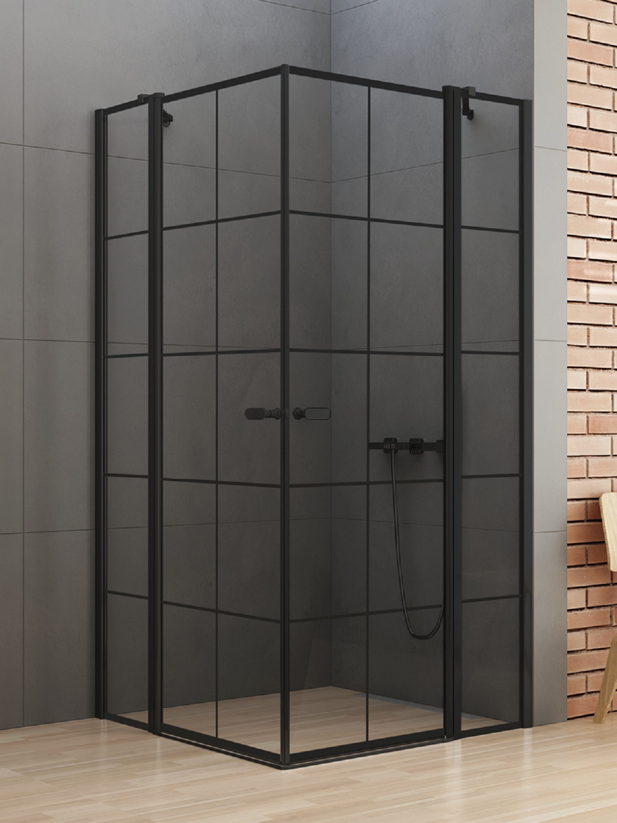 New Trendy New Soleo Black Dusche 90x90 cm quadratisch schwarz Matte/Glas mit Muster K-0580