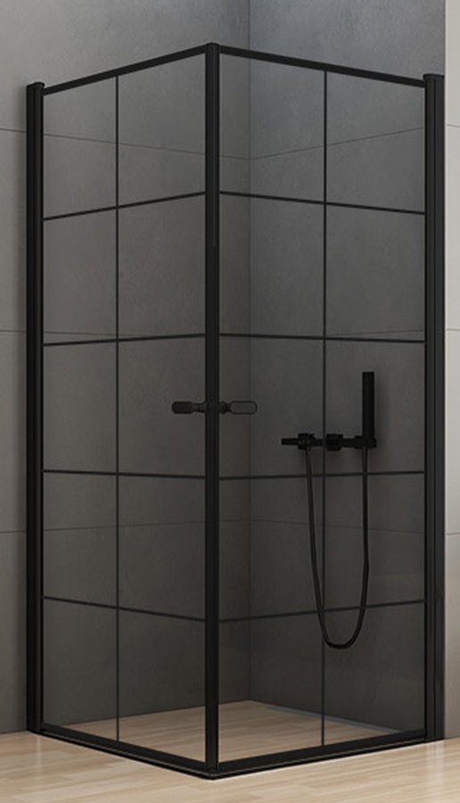 New Trendy New Soleo Black Dusche 90x90 cm quadratisch schwarz Matte/Glas mit Muster D-0285A/D-0285A