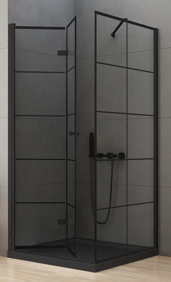 New Trendy New Soleo Black Dusche 90x90 cm quadratisch schwarz Matte/Glas mit Muster D-0289A/D-0120B