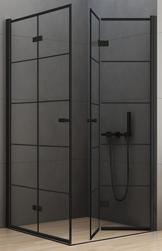 New Trendy New Soleo Black Dusche 90x90 cm quadratisch schwarz Matte/Glas mit Muster D-0289A/D-0290A