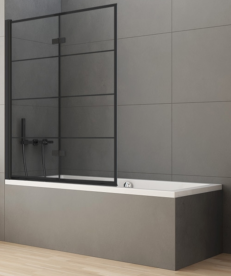 New Trendy New Soleo Black Badewannenabtrennung 100 cm zweigeteilt schwarz Matte/Glas mit Muster P-0049