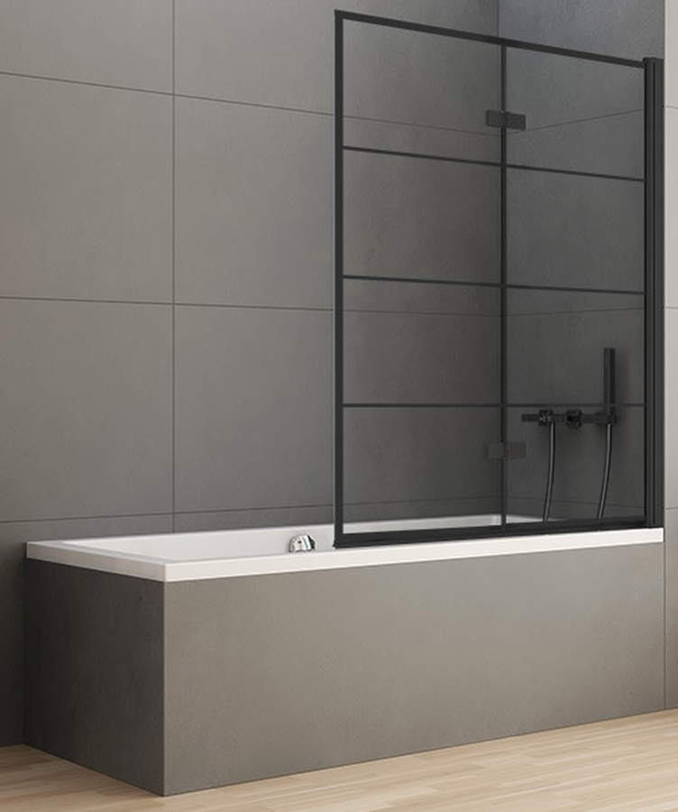 New Trendy New Soleo Black Badewannenabtrennung 100 cm zweigeteilt schwarz Matte/Glas mit Muster P-0050