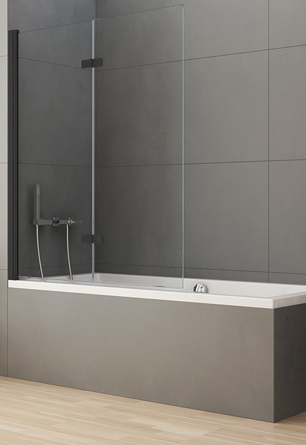 New Trendy New Soleo Black Badewannenabtrennung 100 cm zweigeteilt schwarz Matte/durchsichtiges Glas P-0041